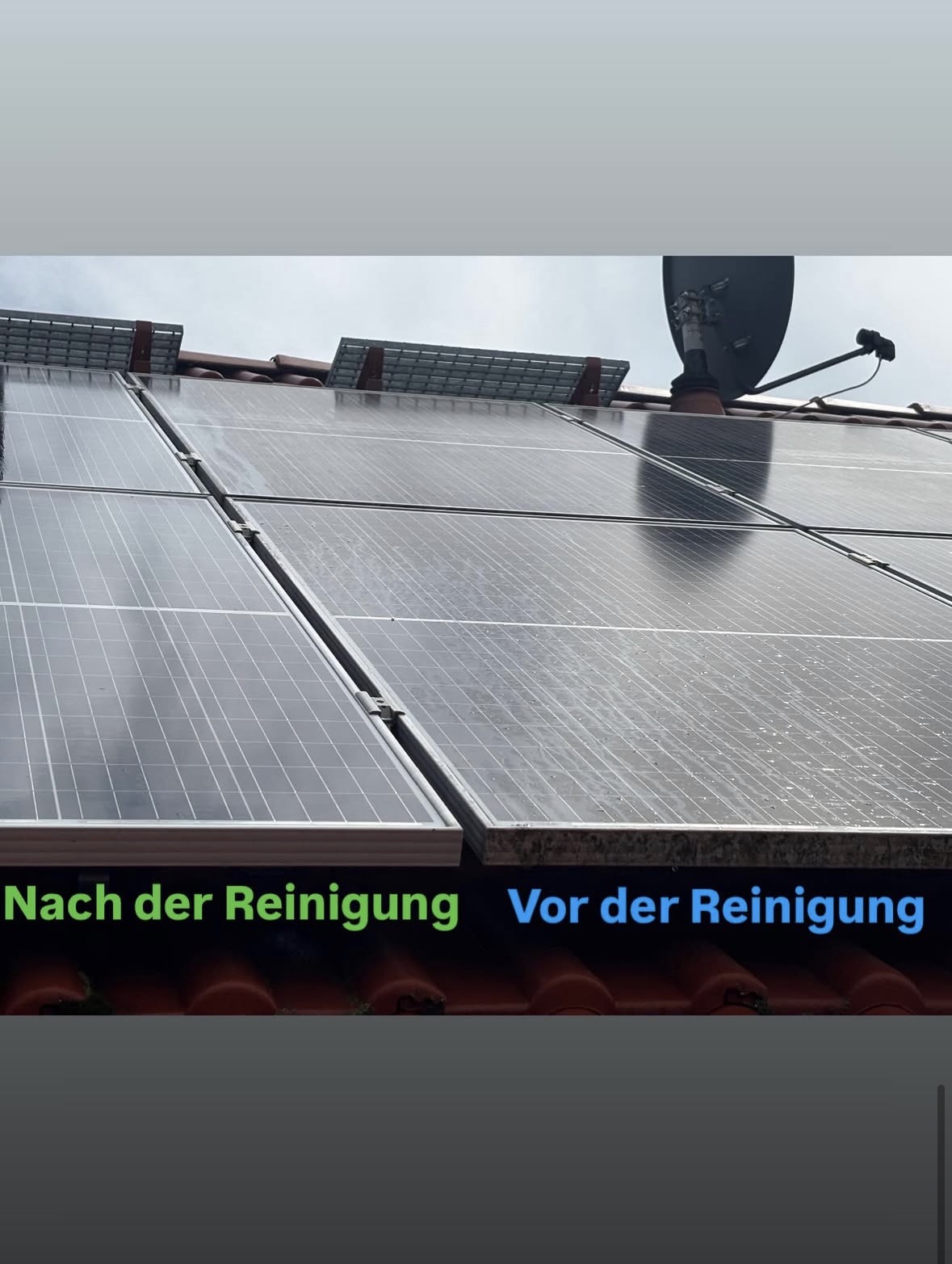 Photovoltaik-Module vor und nach der Reinigung